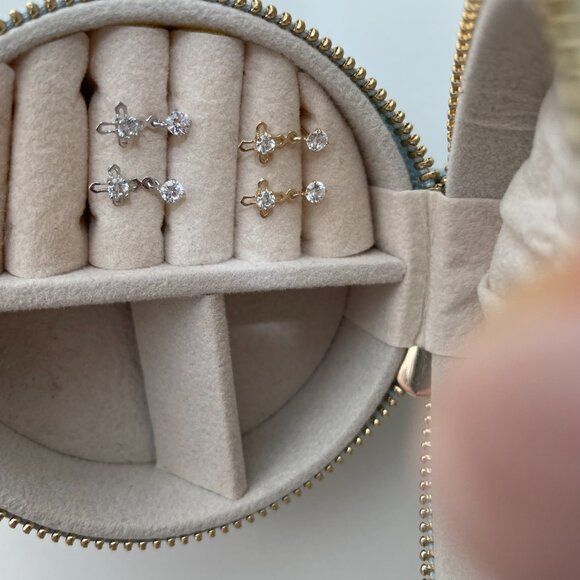 NWT Penelope Cross Earrings // 10kt Italian Solid Gold + CZ (Yellow Gold) - Picture 4 of 11